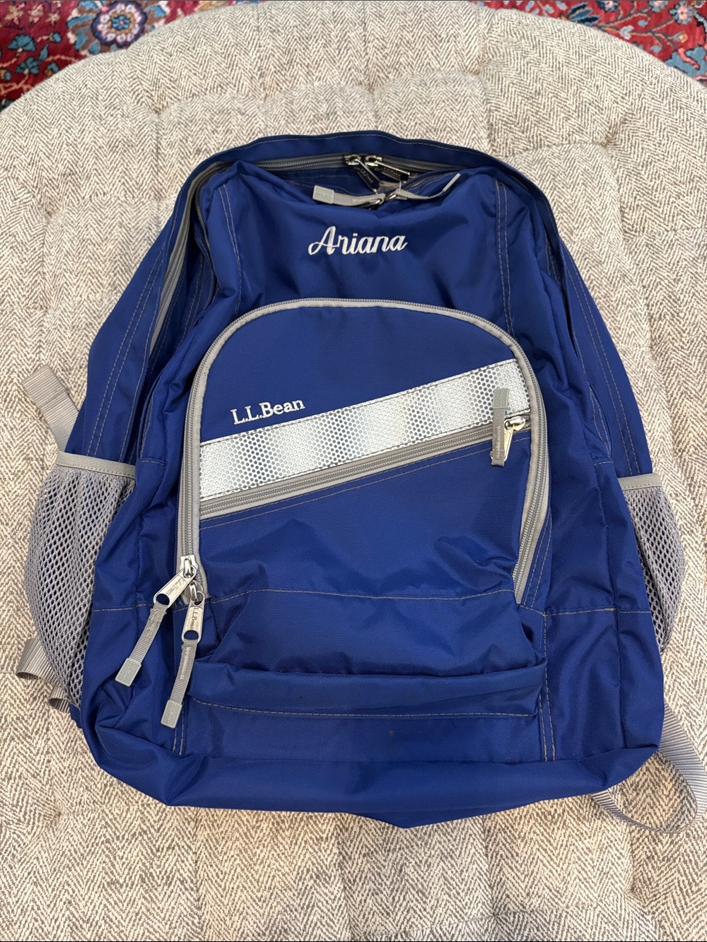 LL Bean backpack monogrammed with “Ariana”
